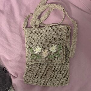Handcrafted Beige Crochet Bag with Floral Design